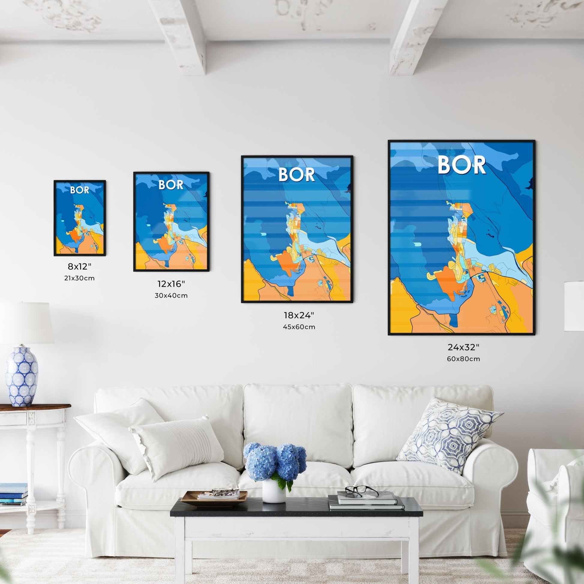 BOR SERBIA Vibrant Colorful Art Map Poster Blue Orange