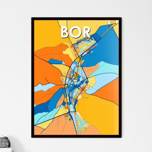 BOR TURKEY Vibrant Colorful Art Map Poster Blue Orange