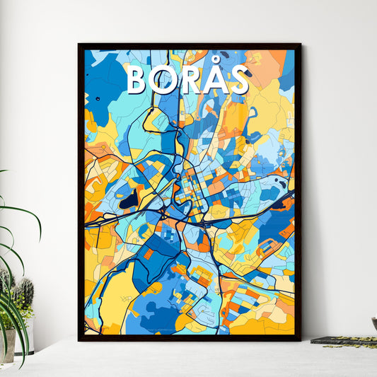 BORÅS SWEDEN Vibrant Colorful Art Map Poster Blue Orange