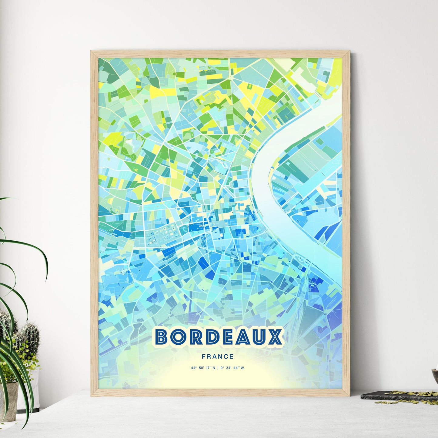 Colorful Bordeaux France Fine Art Map Cool Blue