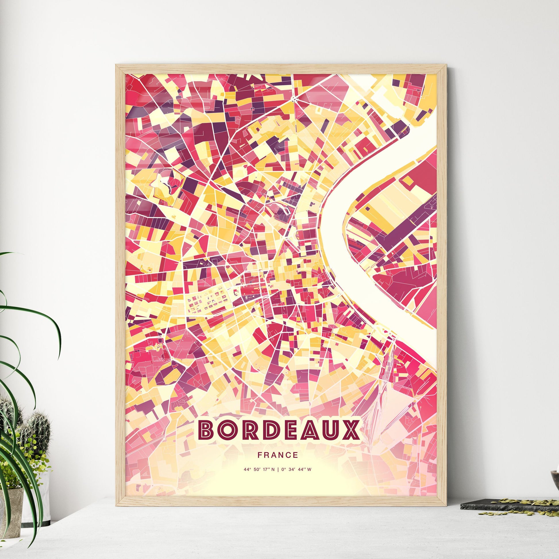 Colorful Bordeaux France Fine Art Map Hot Red