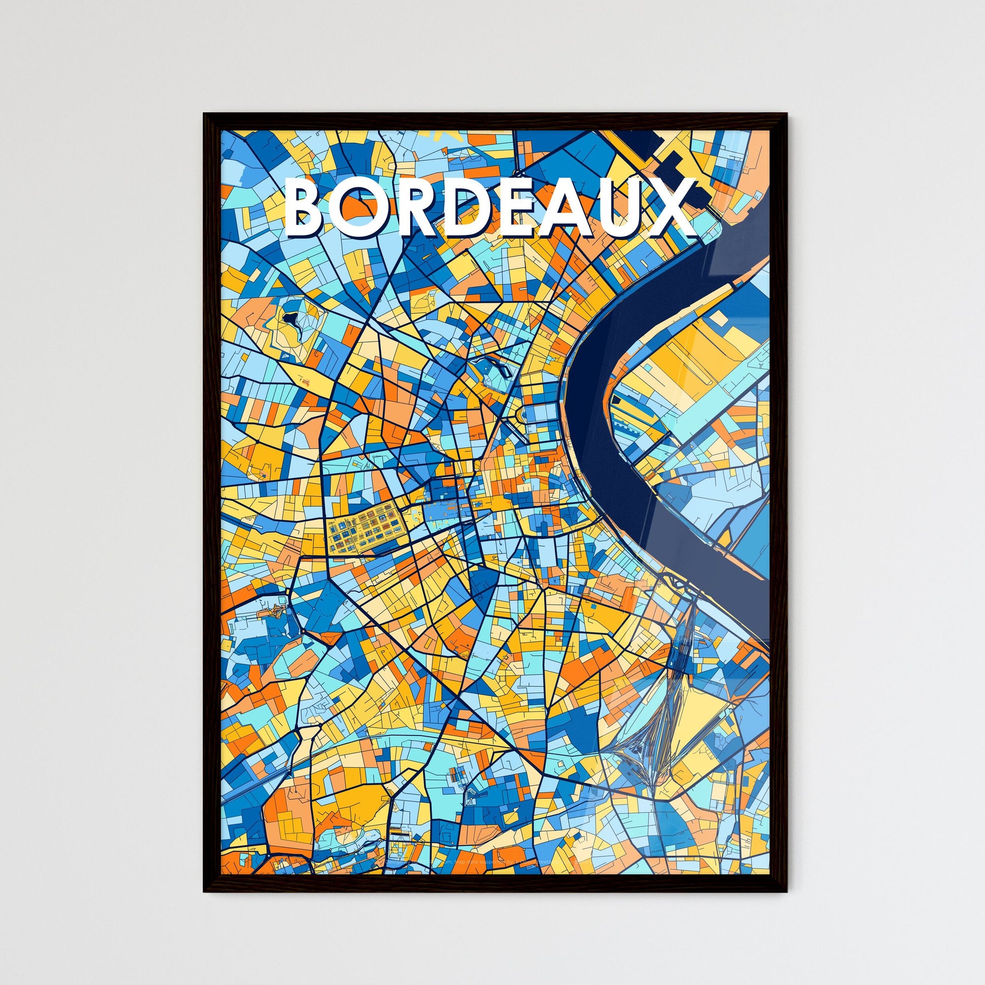 BORDEAUX FRANCE Vibrant Colorful Art Map Poster Blue Orange