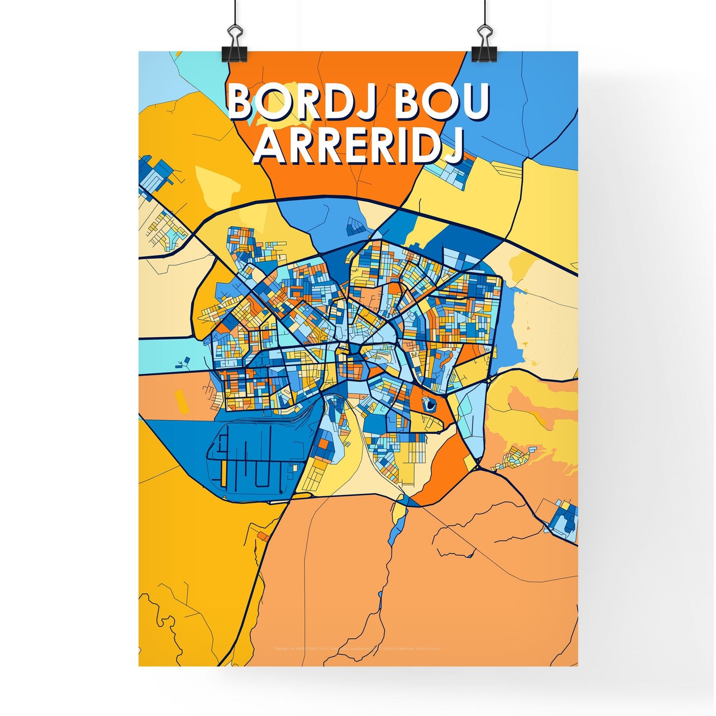 BORDJ BOU ARRERIDJ ALGERIA Vibrant Colorful Art Map Poster Blue Orange