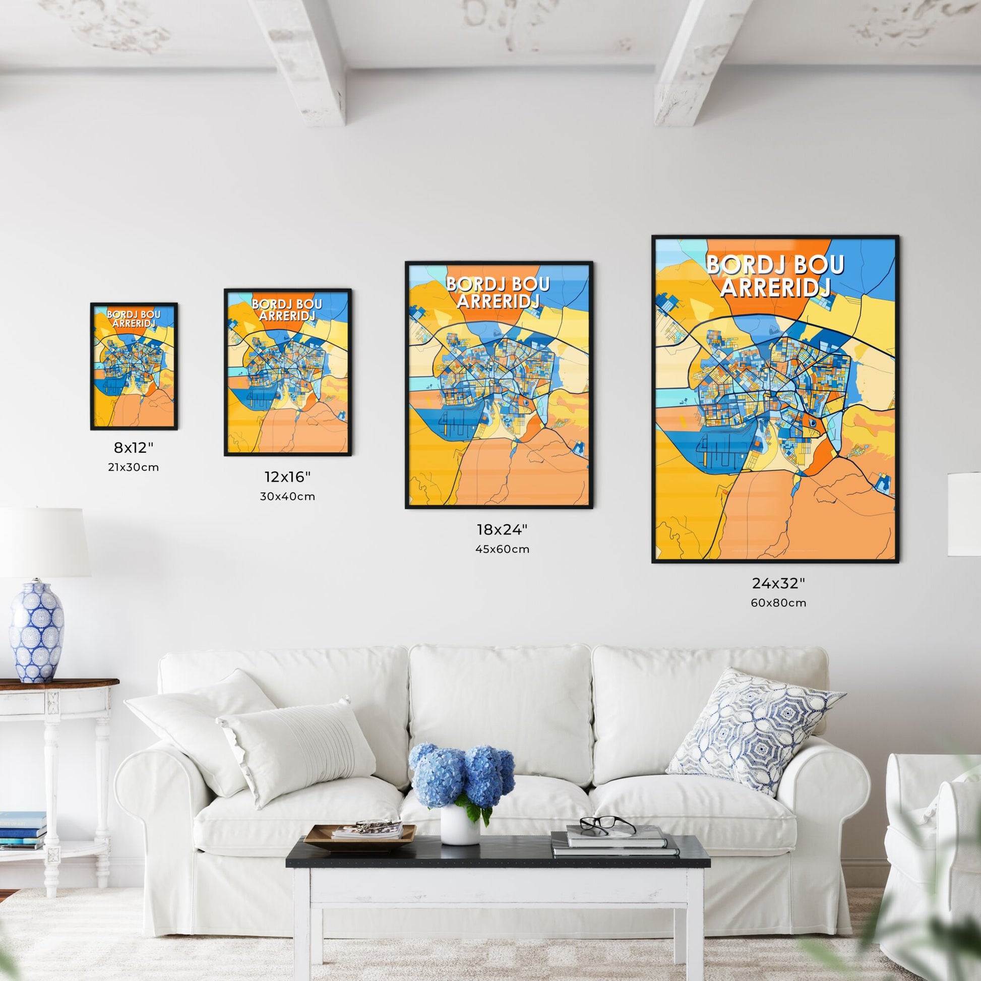 BORDJ BOU ARRERIDJ ALGERIA Vibrant Colorful Art Map Poster Blue Orange