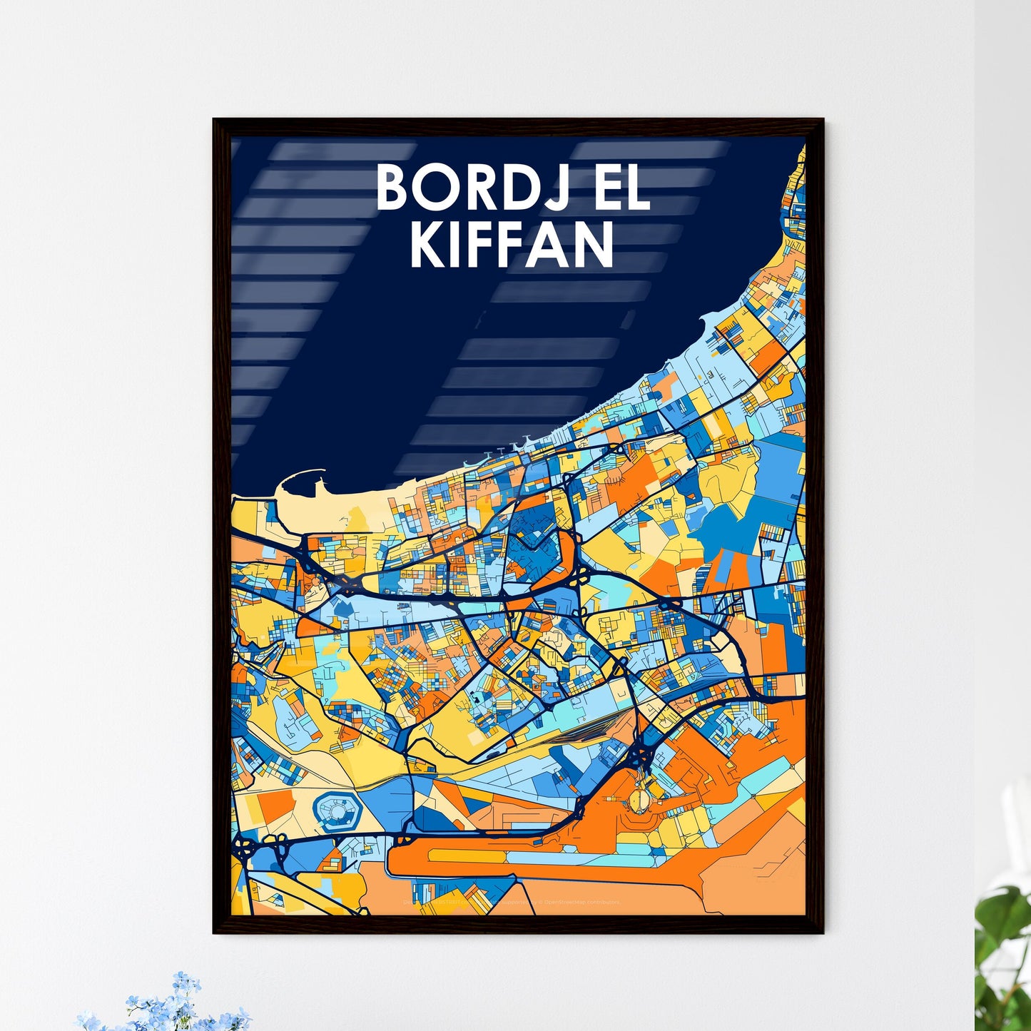 BORDJ EL KIFFAN ALGERIA Vibrant Colorful Art Map Poster Blue Orange