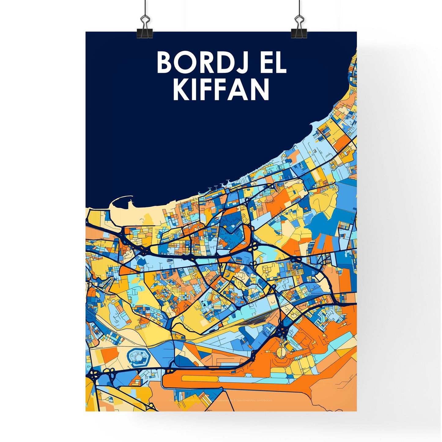 BORDJ EL KIFFAN ALGERIA Vibrant Colorful Art Map Poster Blue Orange