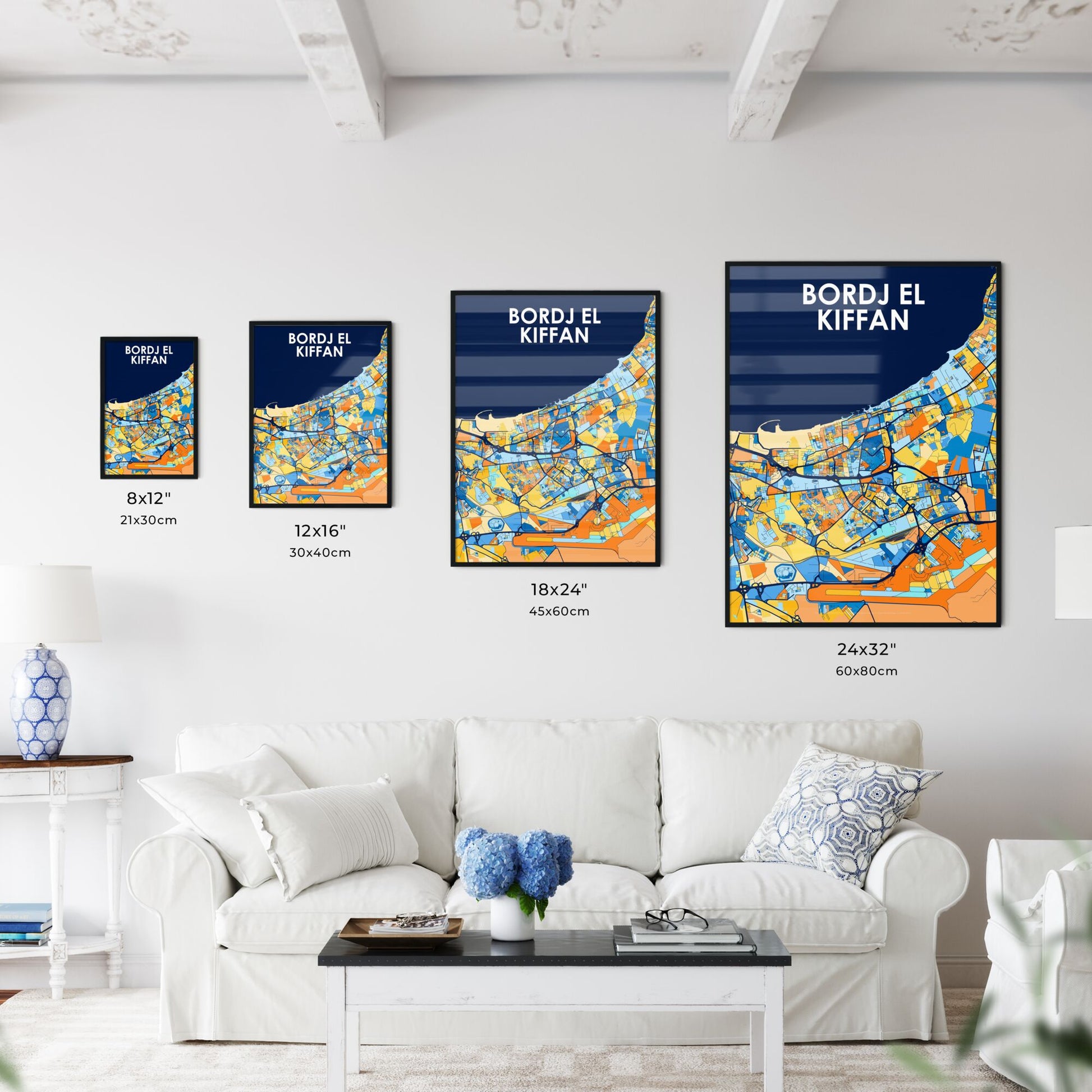 BORDJ EL KIFFAN ALGERIA Vibrant Colorful Art Map Poster Blue Orange