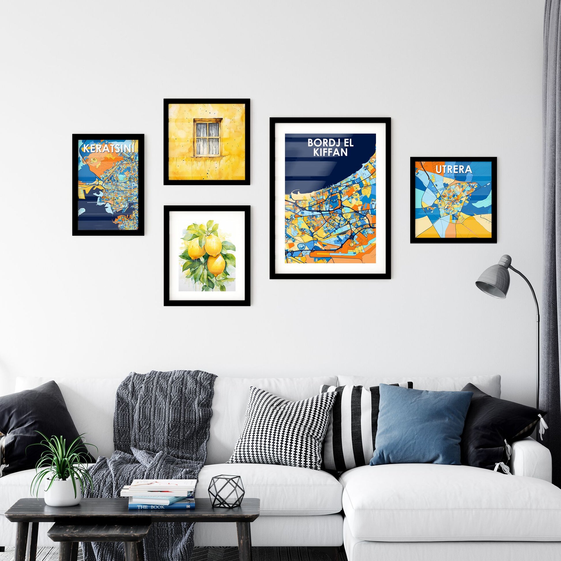 BORDJ EL KIFFAN ALGERIA Vibrant Colorful Art Map Poster Blue Orange