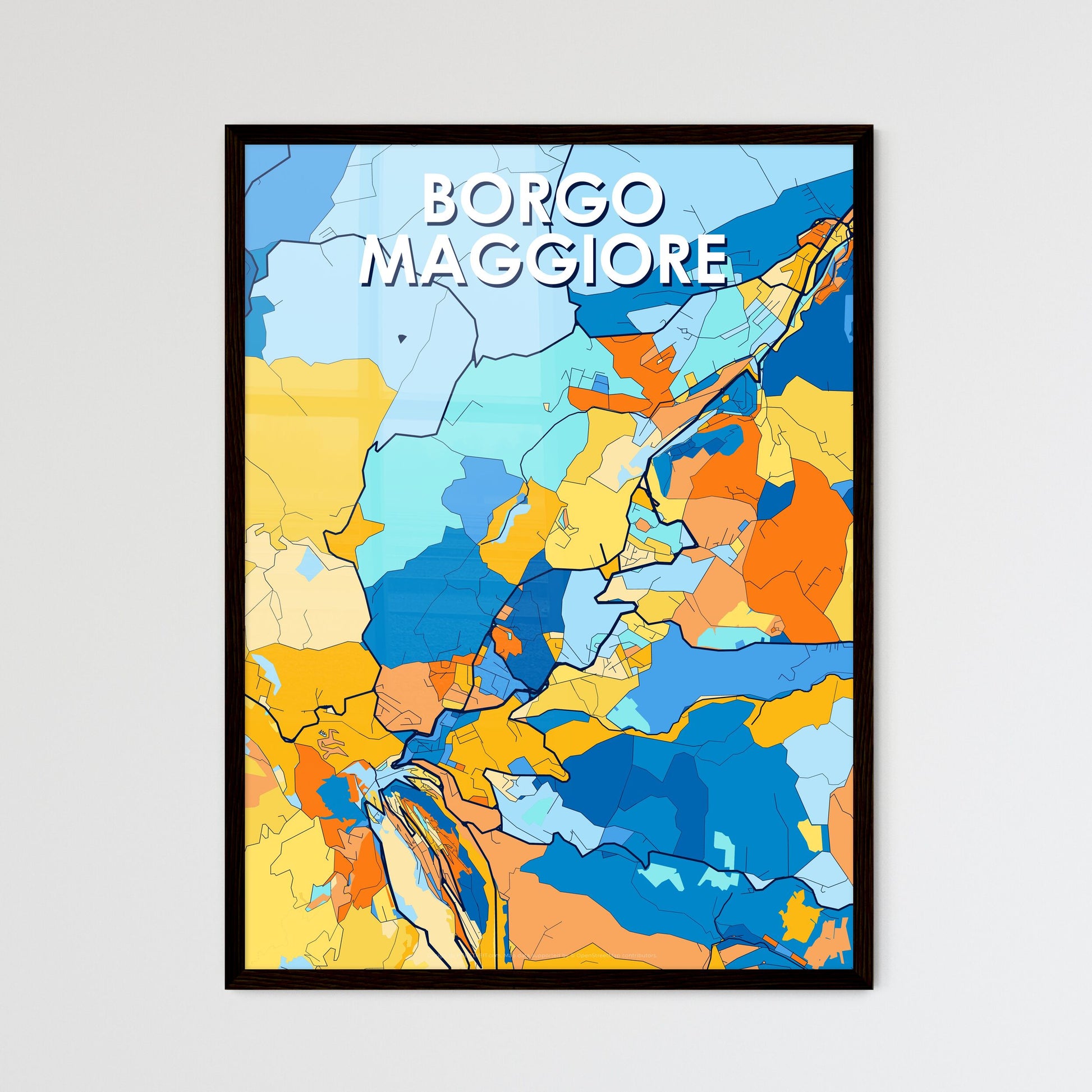 BORGO MAGGIORE SAN MARINO Vibrant Colorful Art Map Poster Blue Orange