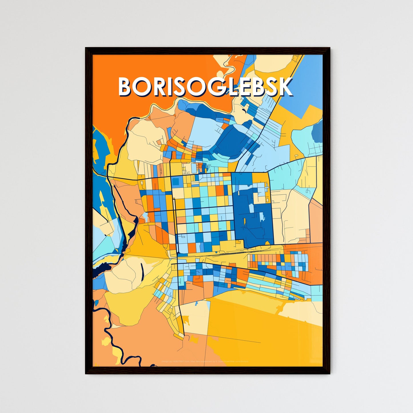 BORISOGLEBSK RUSSIA Vibrant Colorful Art Map Poster Blue Orange