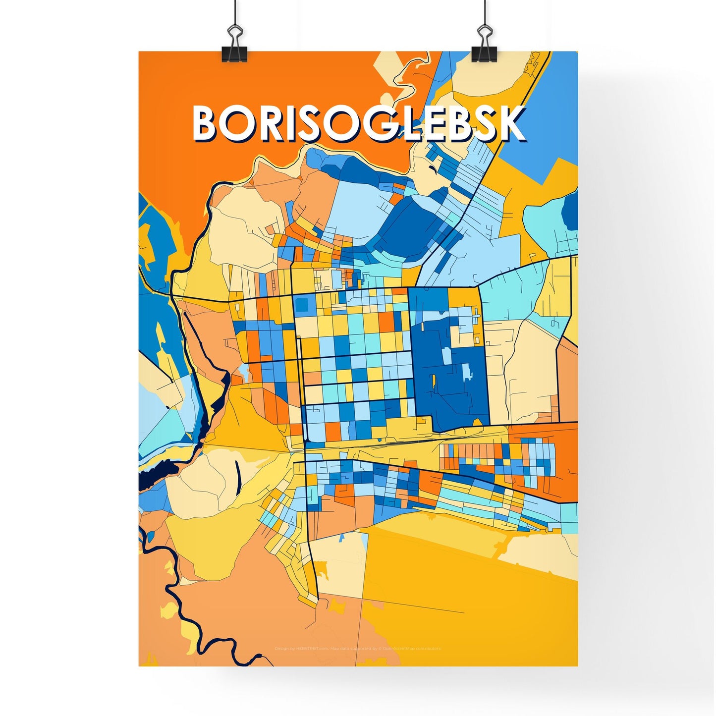 BORISOGLEBSK RUSSIA Vibrant Colorful Art Map Poster Blue Orange