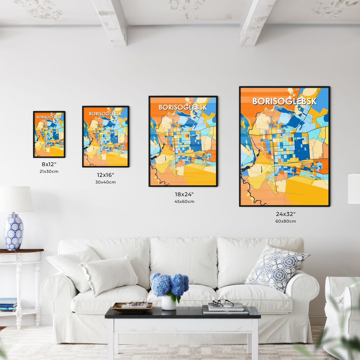 BORISOGLEBSK RUSSIA Vibrant Colorful Art Map Poster Blue Orange