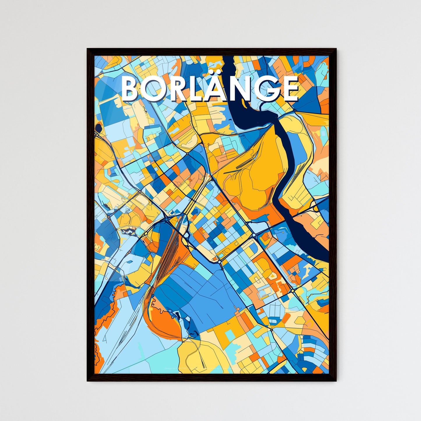 BORLÄNGE SWEDEN Vibrant Colorful Art Map Poster Blue Orange