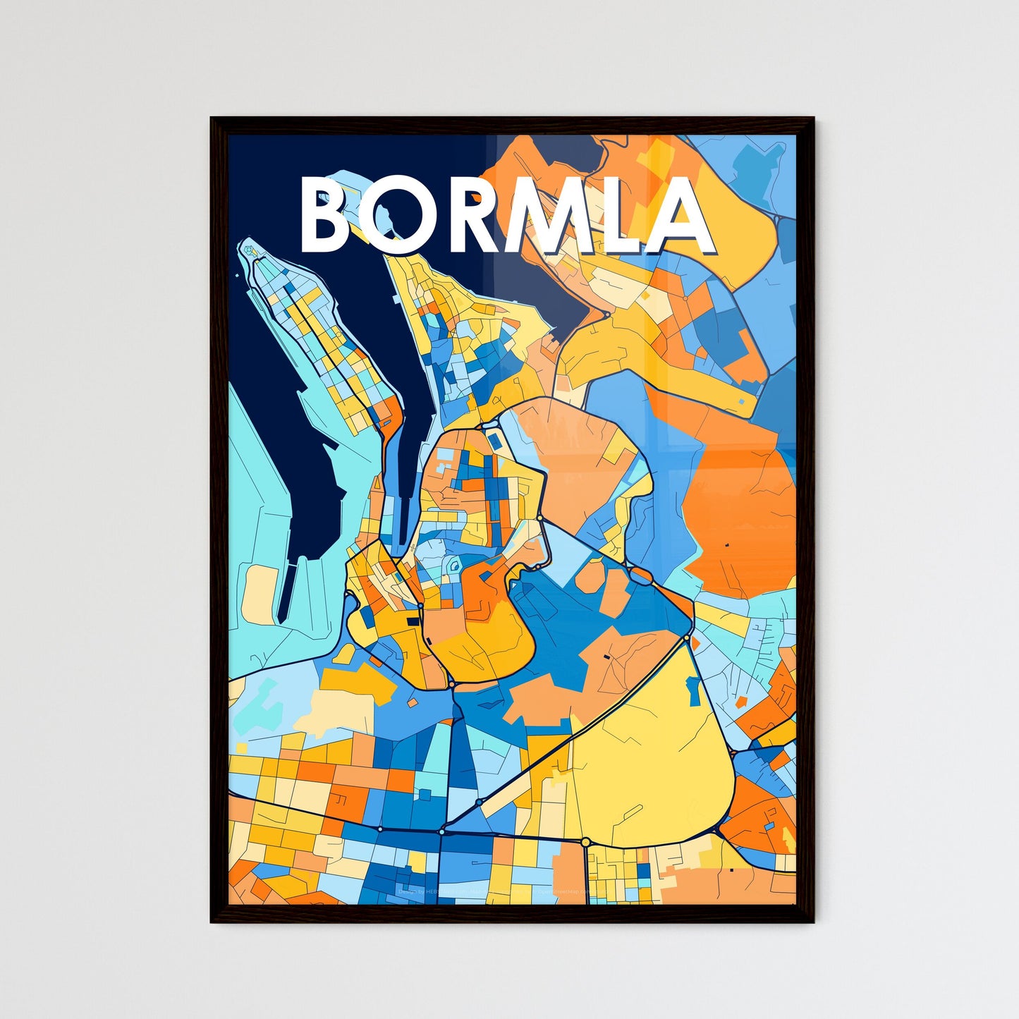 BORMLA MALTA Vibrant Colorful Art Map Poster Blue Orange