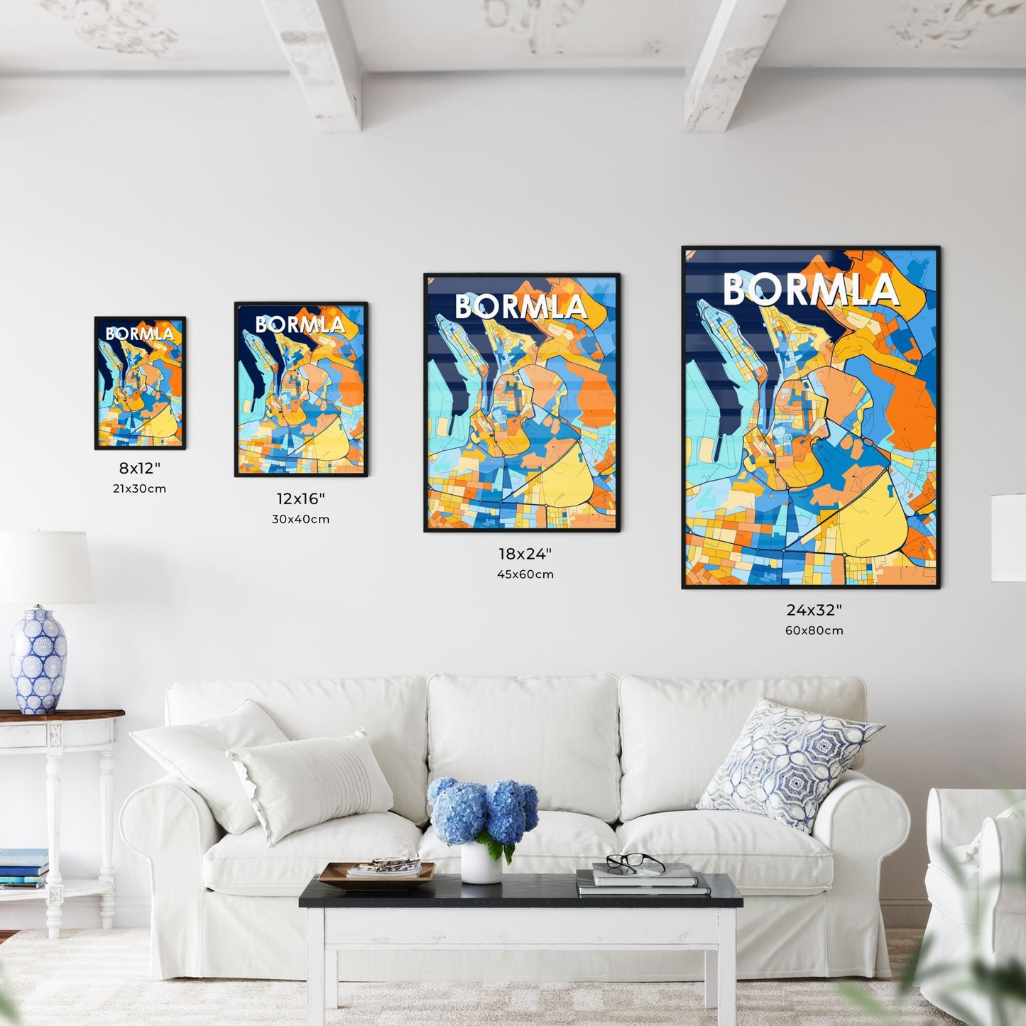 BORMLA MALTA Vibrant Colorful Art Map Poster Blue Orange