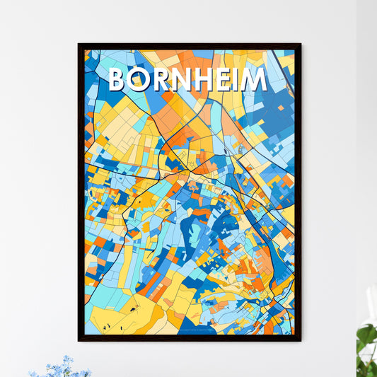 BORNHEIM GERMANY Vibrant Colorful Art Map Poster Blue Orange