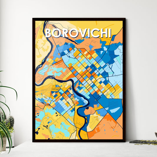 BOROVICHI RUSSIA Vibrant Colorful Art Map Poster Blue Orange