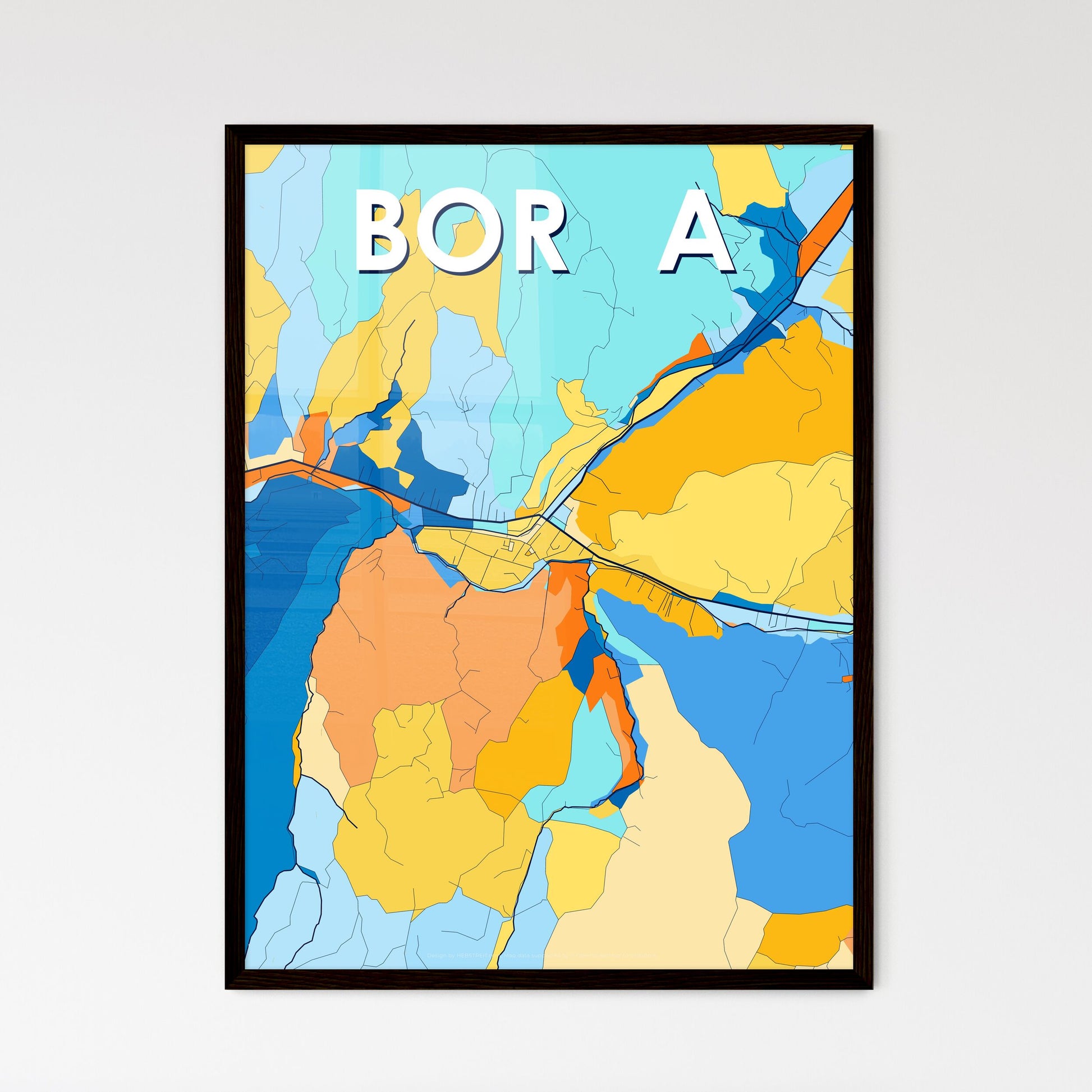 BORȘA ROMANIA Vibrant Colorful Art Map Poster Blue Orange