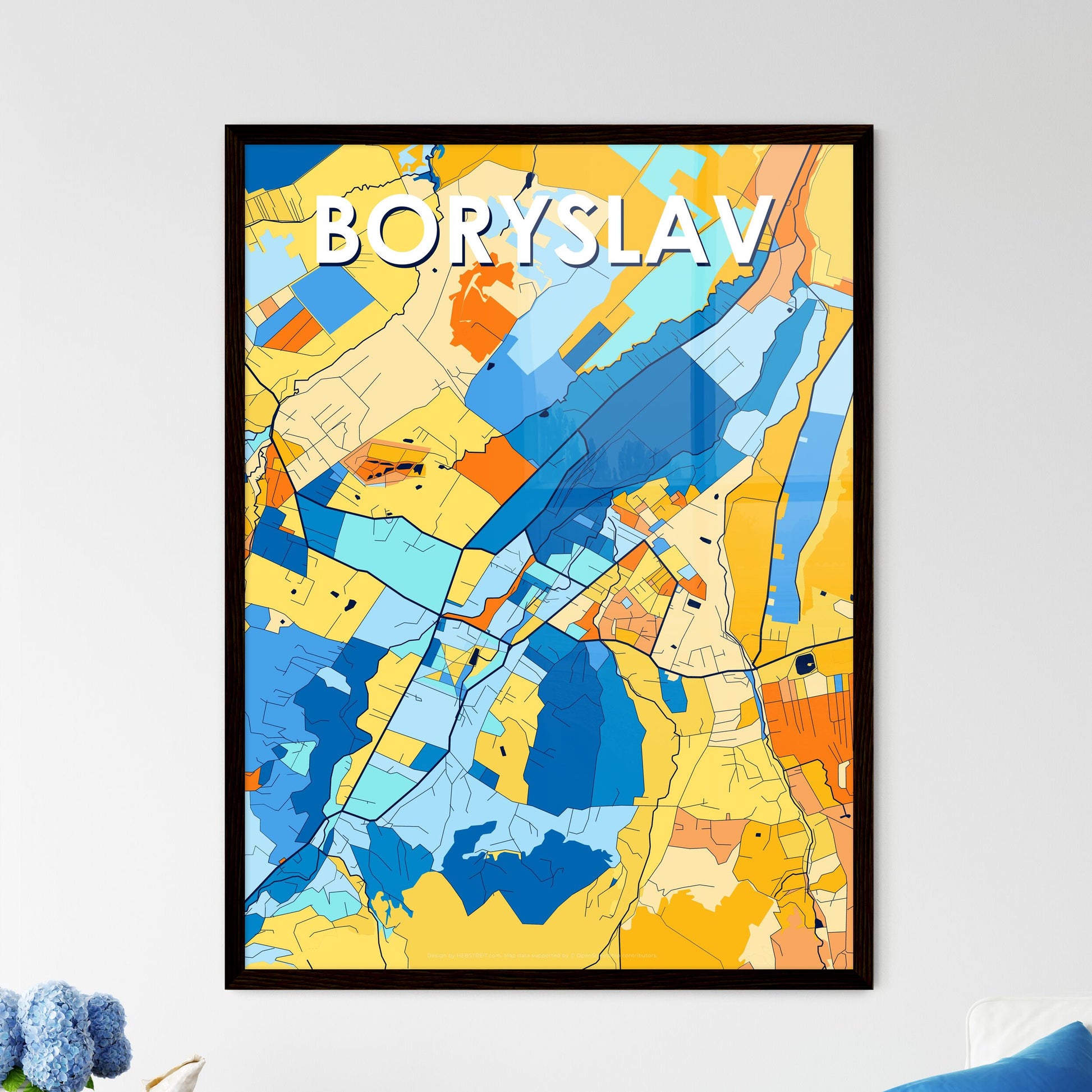 BORYSLAV UKRAINE Vibrant Colorful Art Map Poster Blue Orange