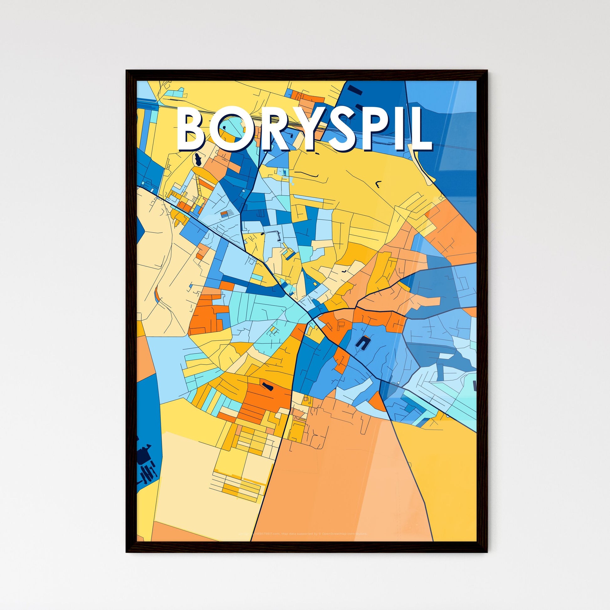 BORYSPIL UKRAINE Vibrant Colorful Art Map Poster Blue Orange