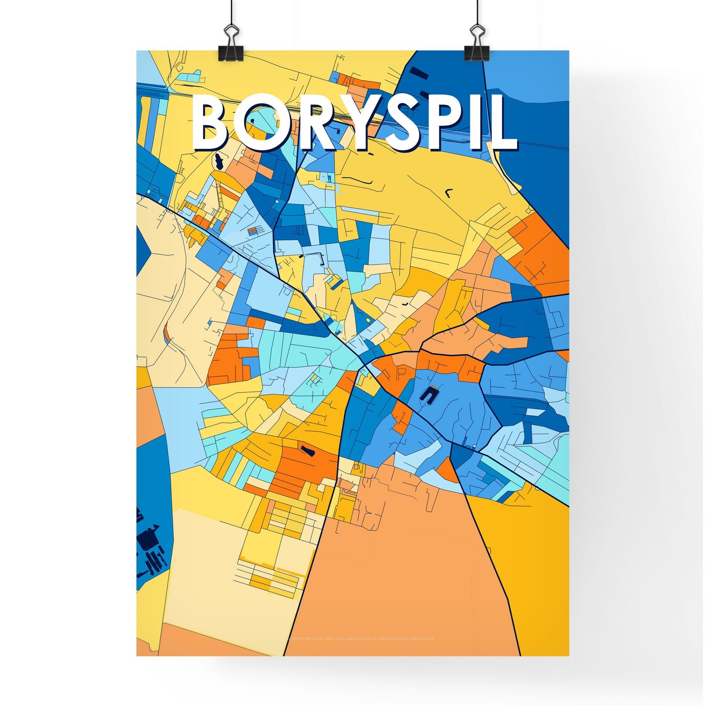 BORYSPIL UKRAINE Vibrant Colorful Art Map Poster Blue Orange