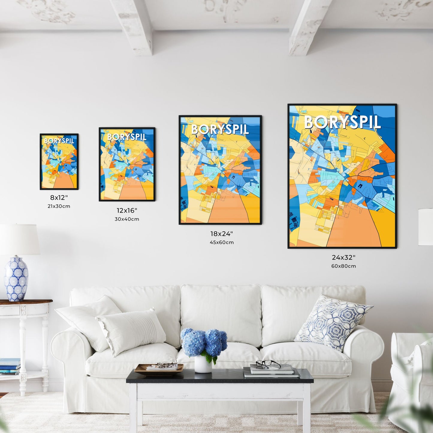 BORYSPIL UKRAINE Vibrant Colorful Art Map Poster Blue Orange