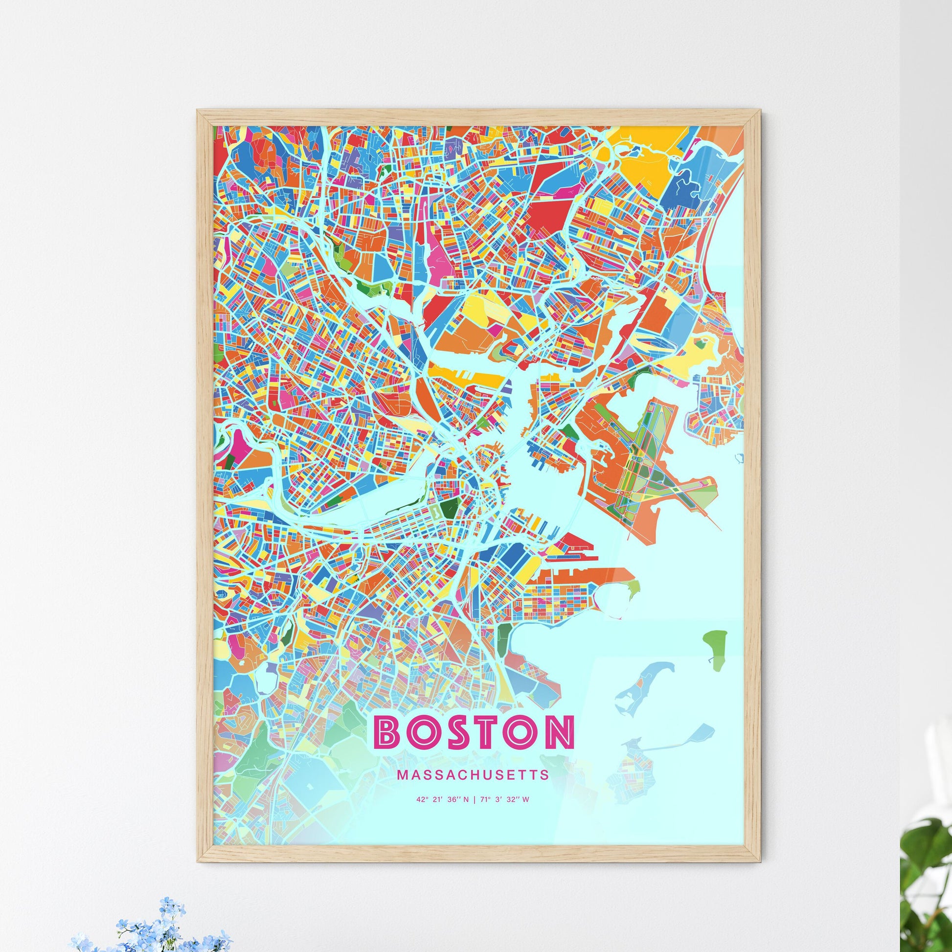 Colorful Boston Massachusetts Fine Art Map Crazy Colors