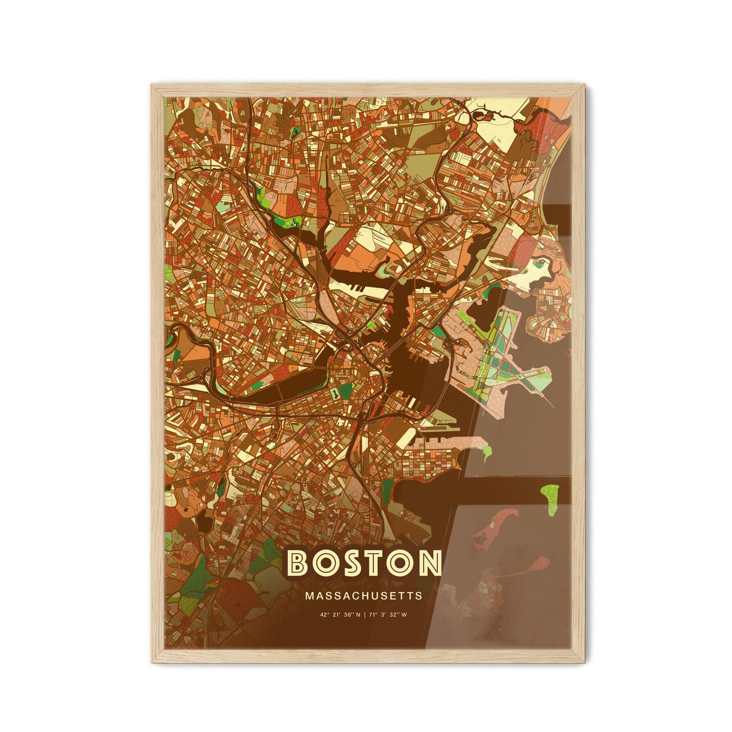 Colorful Boston Massachusetts Fine Art Map Farmhouse