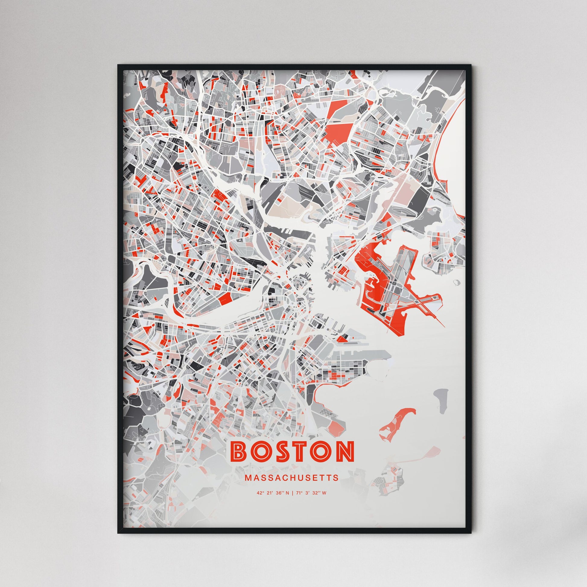 Colorful Boston Massachusetts Fine Art Map Modern Expressive