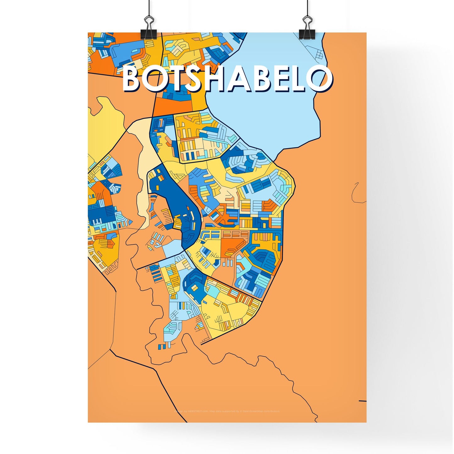 BOTSHABELO SOUTH AFRICA Vibrant Colorful Art Map Poster Blue Orange