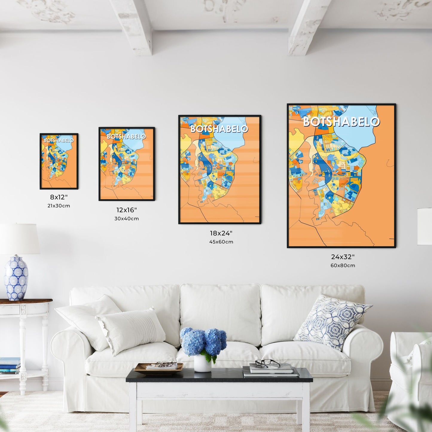 BOTSHABELO SOUTH AFRICA Vibrant Colorful Art Map Poster Blue Orange