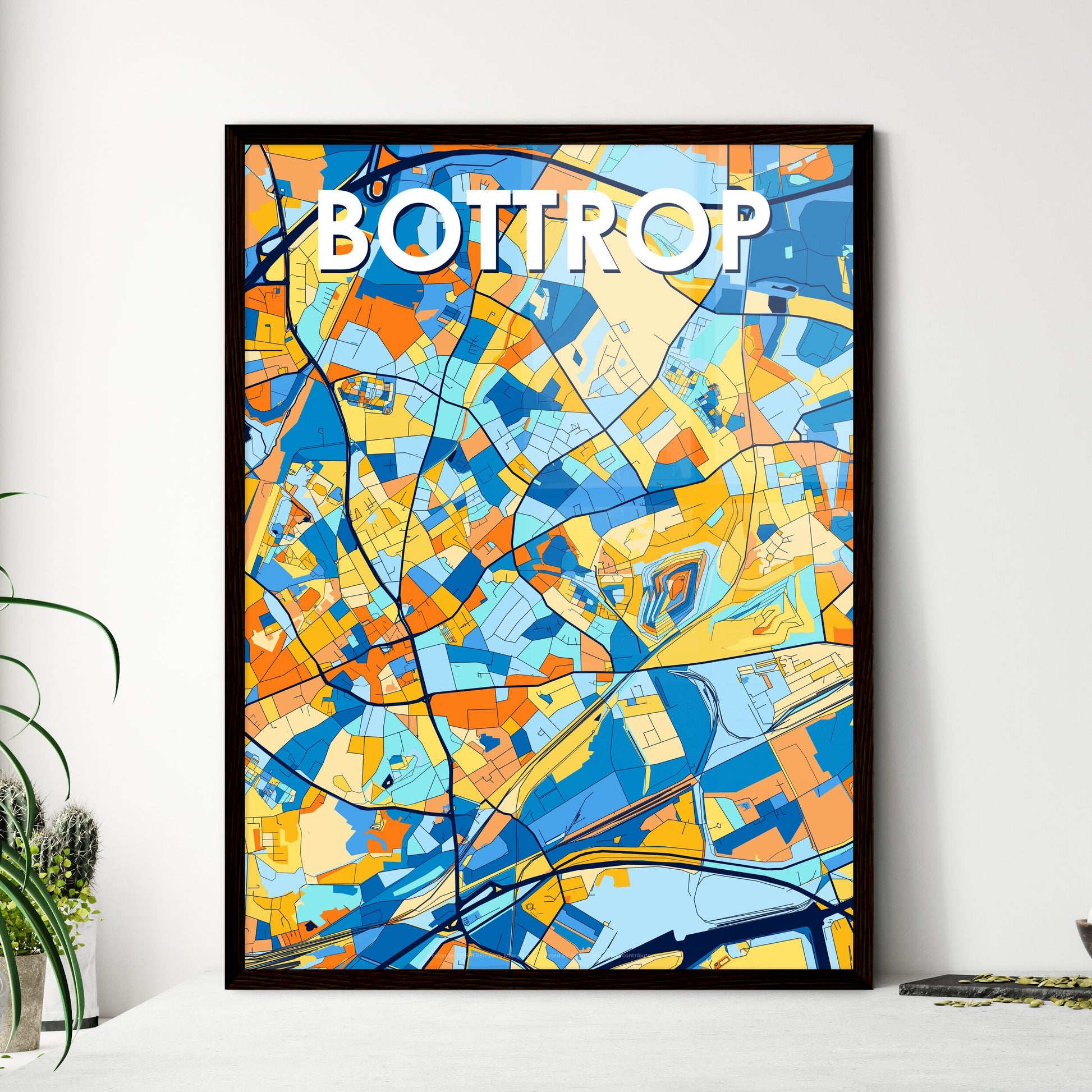 BOTTROP GERMANY Vibrant Colorful Art Map Poster Blue Orange