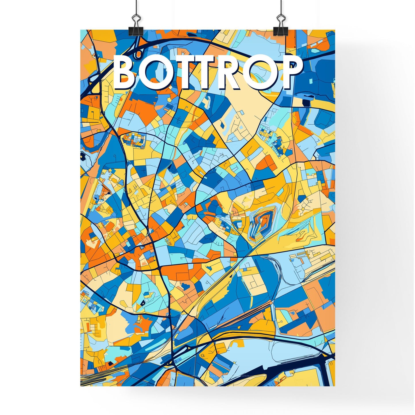 BOTTROP GERMANY Vibrant Colorful Art Map Poster Blue Orange