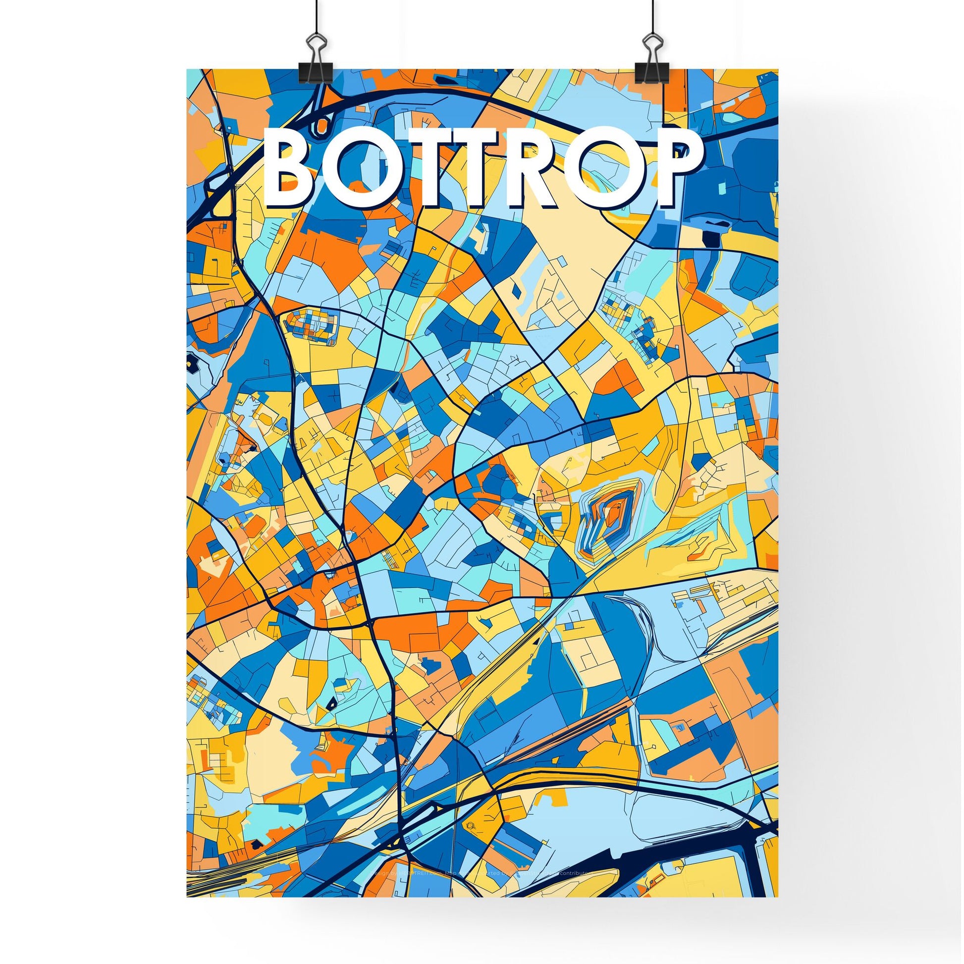 BOTTROP GERMANY Vibrant Colorful Art Map Poster Blue Orange