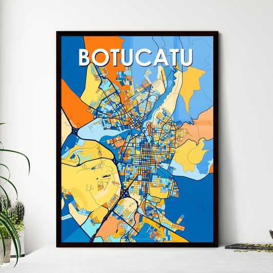 BOTUCATU BRAZIL Vibrant Colorful Art Map Poster Blue Orange