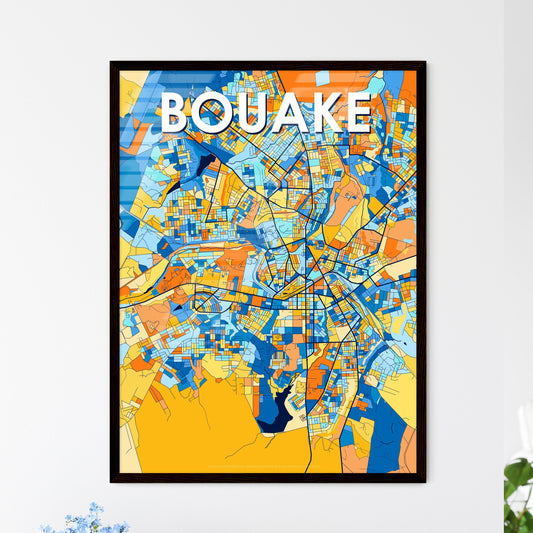 BOUAKE IVORY COAST Vibrant Colorful Art Map Poster Blue Orange