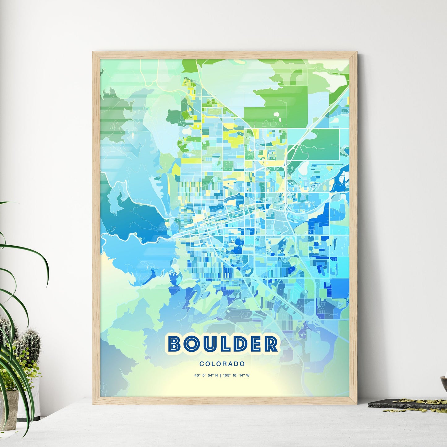 Colorful Boulder Colorado Fine Art Map Cool Blue