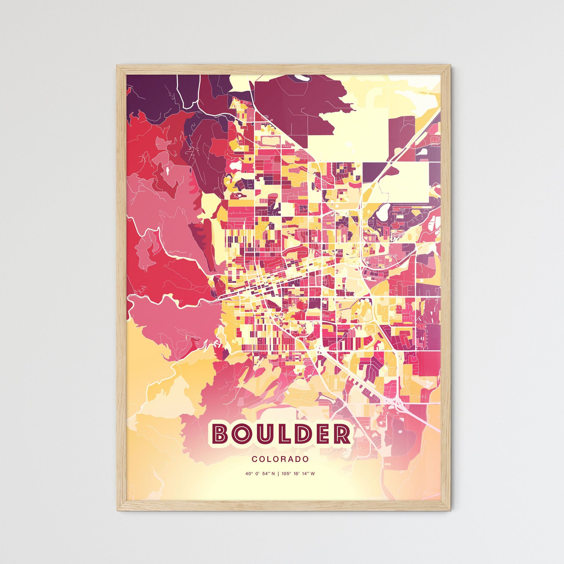 Colorful Boulder Colorado Fine Art Map Hot Red