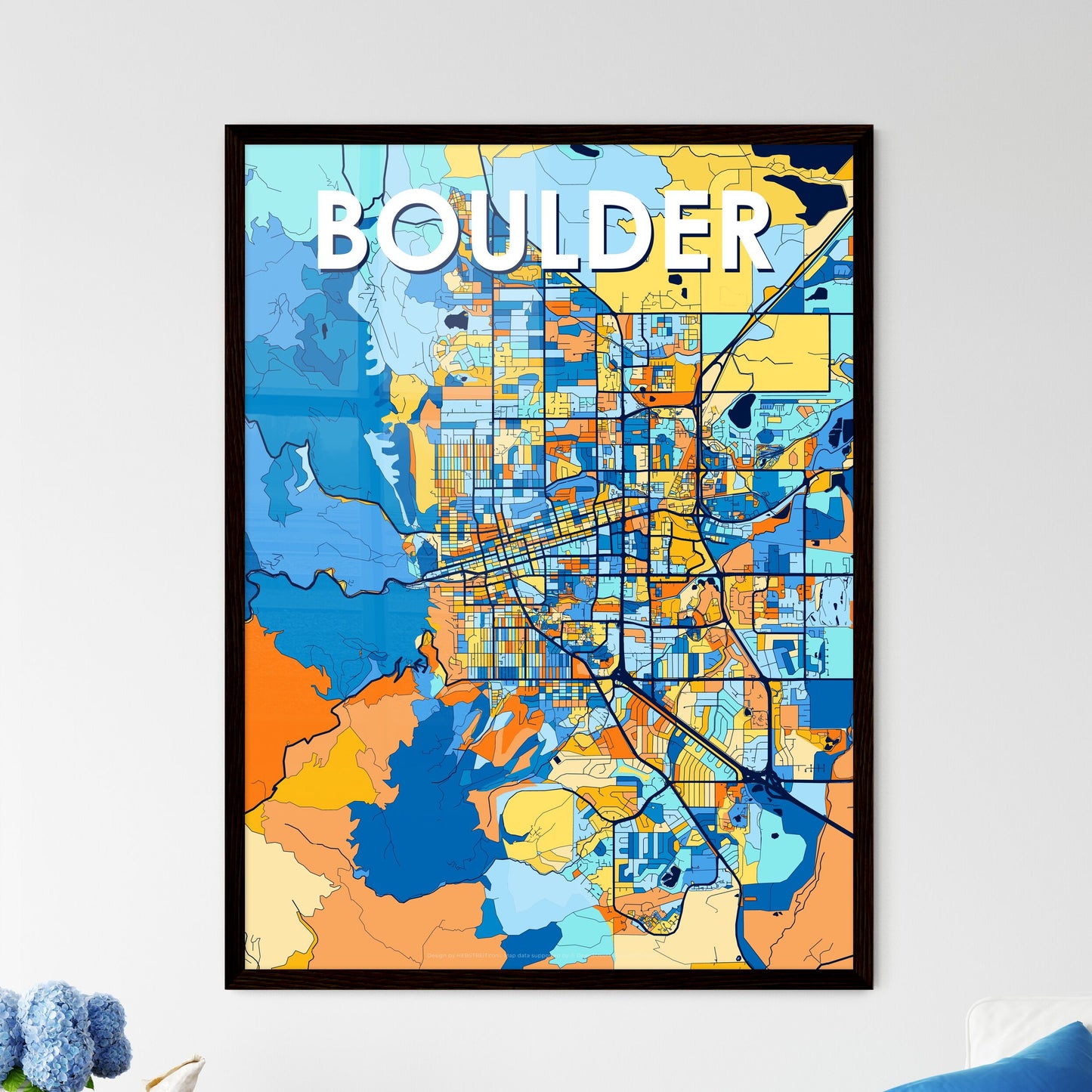 BOULDER COLORADO Vibrant Colorful Art Map Poster Blue Orange