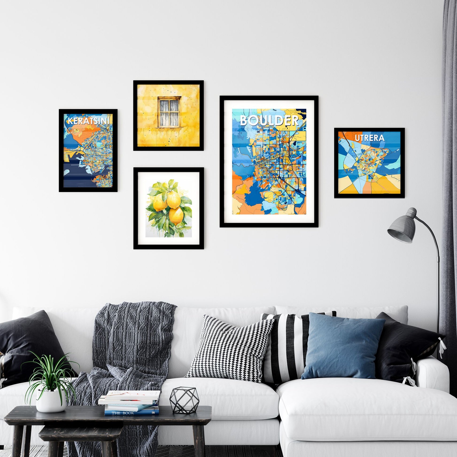 BOULDER COLORADO Vibrant Colorful Art Map Poster Blue Orange