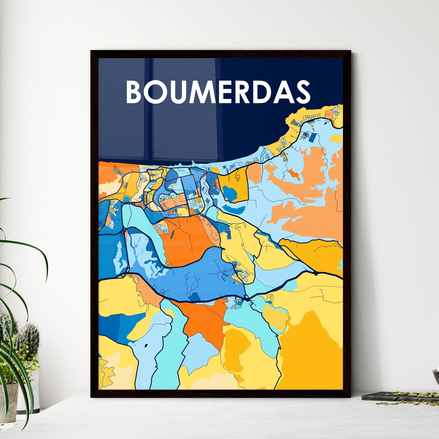 BOUMERDAS ALGERIA Vibrant Colorful Art Map Poster Blue Orange