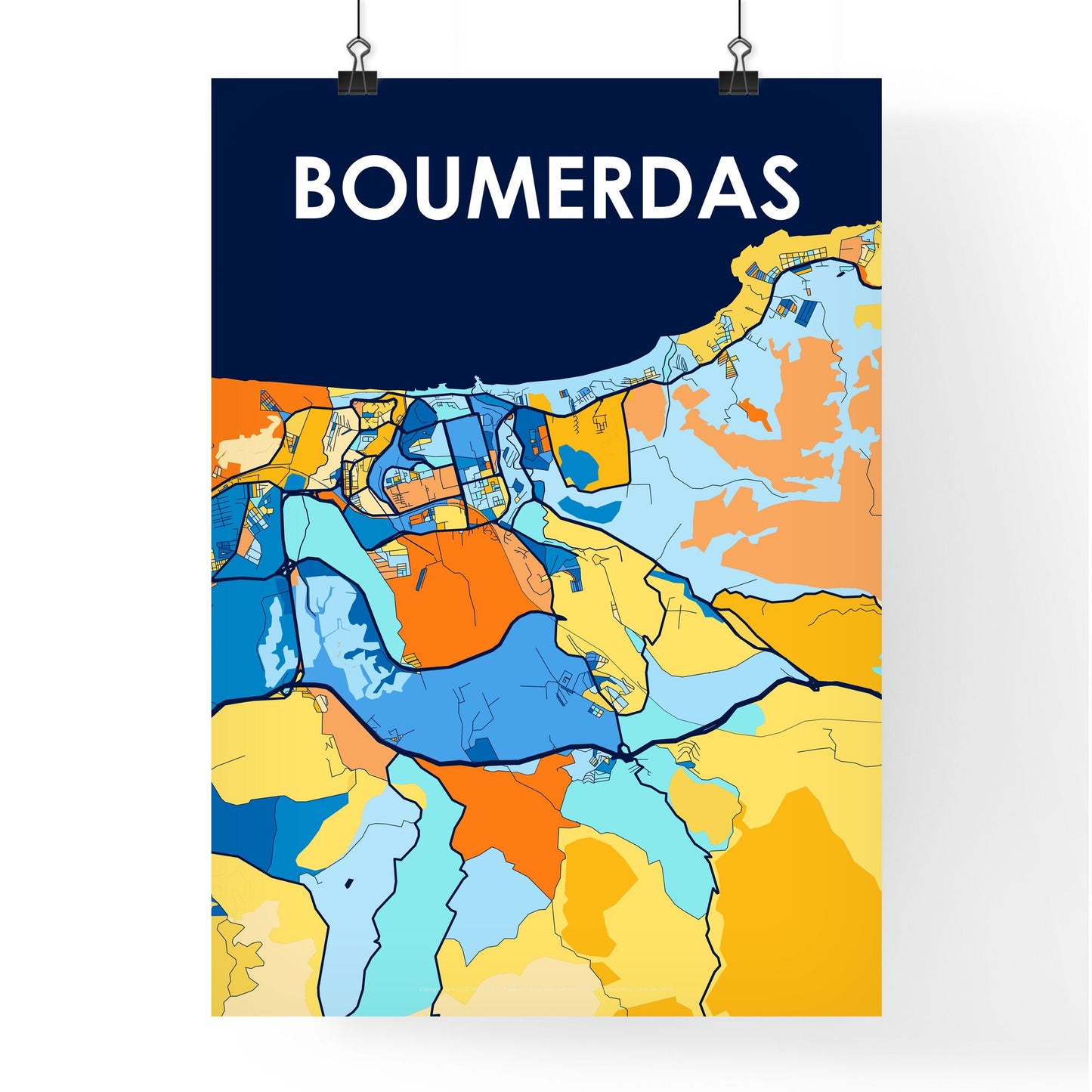 BOUMERDAS ALGERIA Vibrant Colorful Art Map Poster Blue Orange