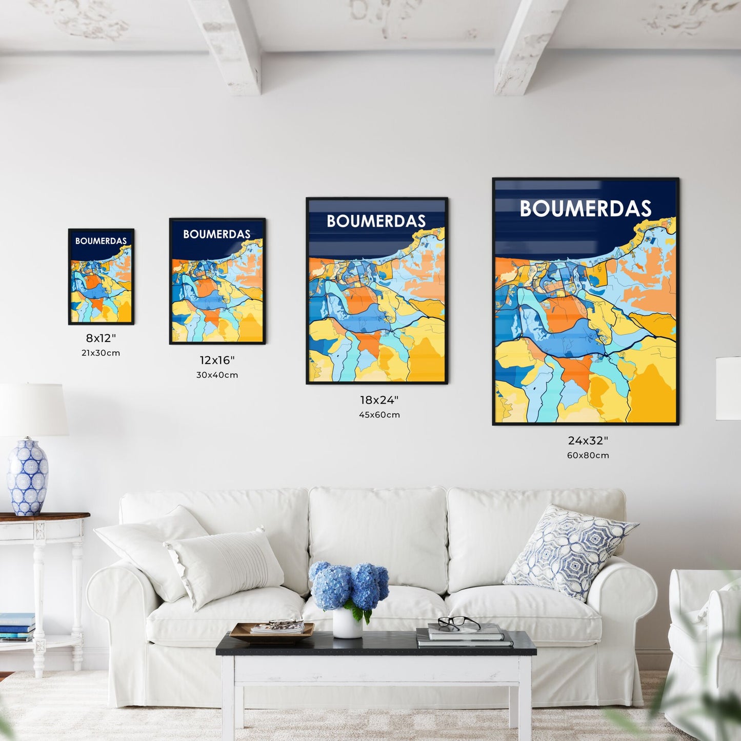 BOUMERDAS ALGERIA Vibrant Colorful Art Map Poster Blue Orange