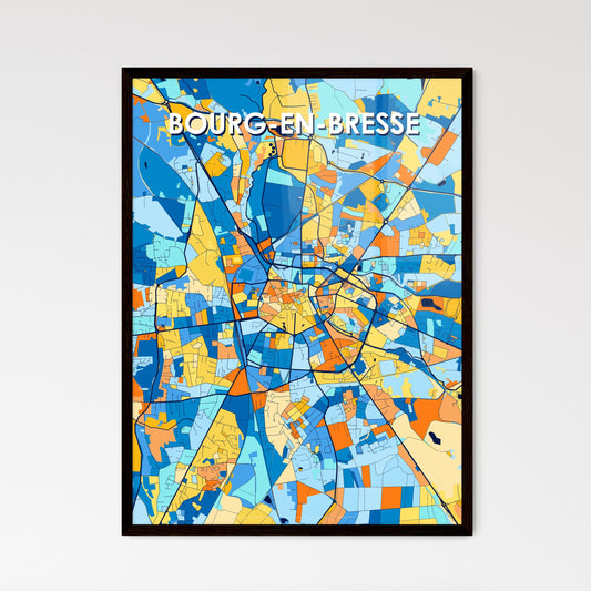 BOURG-EN-BRESSE FRANCE Vibrant Colorful Art Map Poster Blue Orange