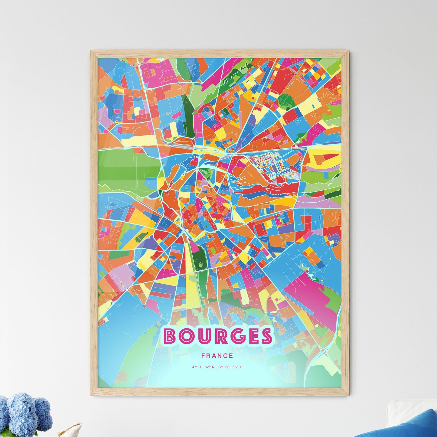 Colorful Bourges France Fine Art Map Crazy Colors