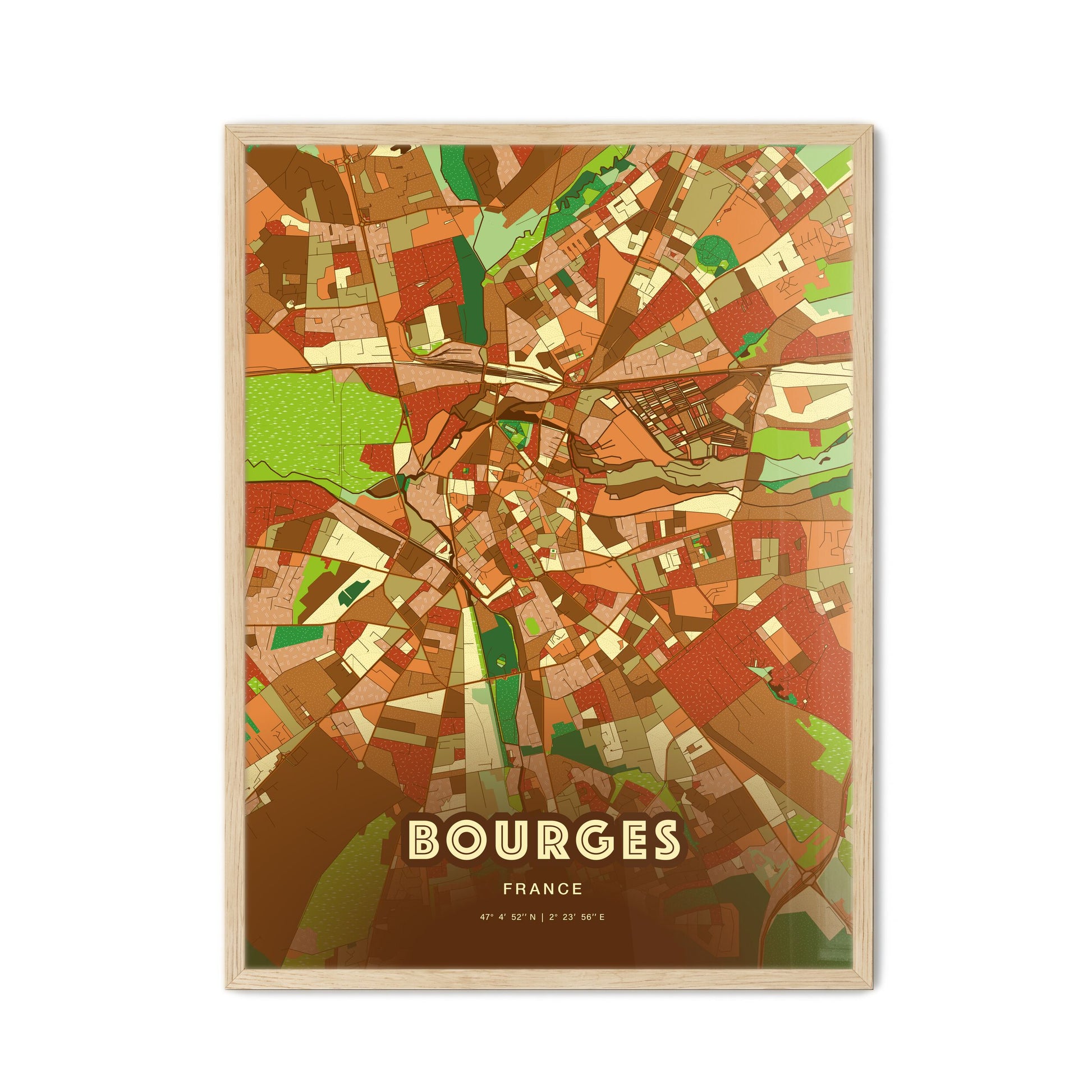 Colorful Bourges France Fine Art Map Farmhouse