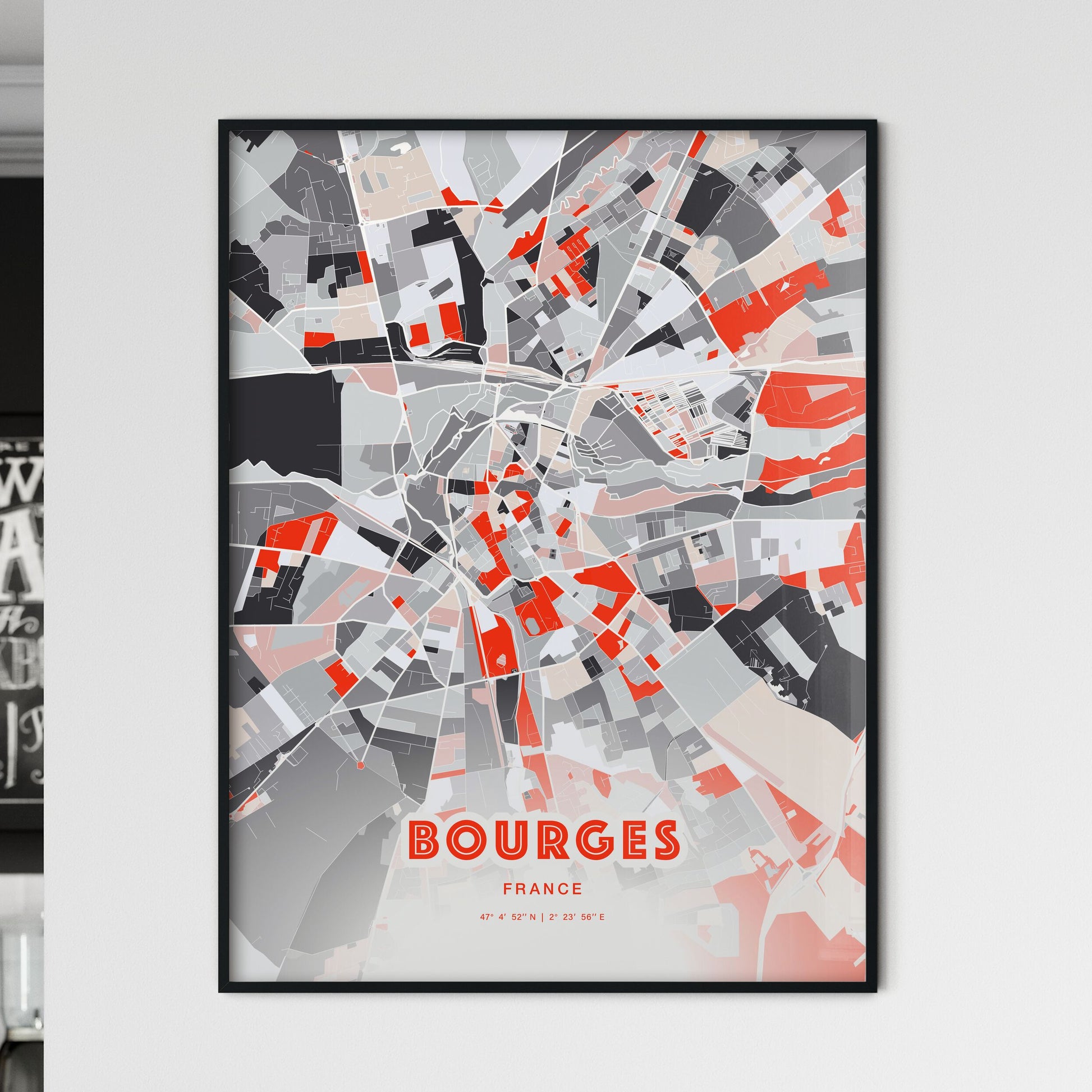 Colorful Bourges France Fine Art Map Modern Expressive