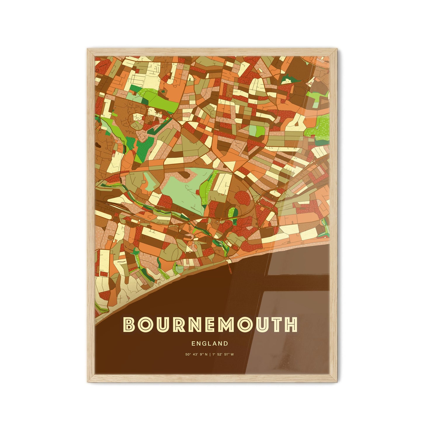 Colorful Bournemouth England Fine Art Map Farmhouse