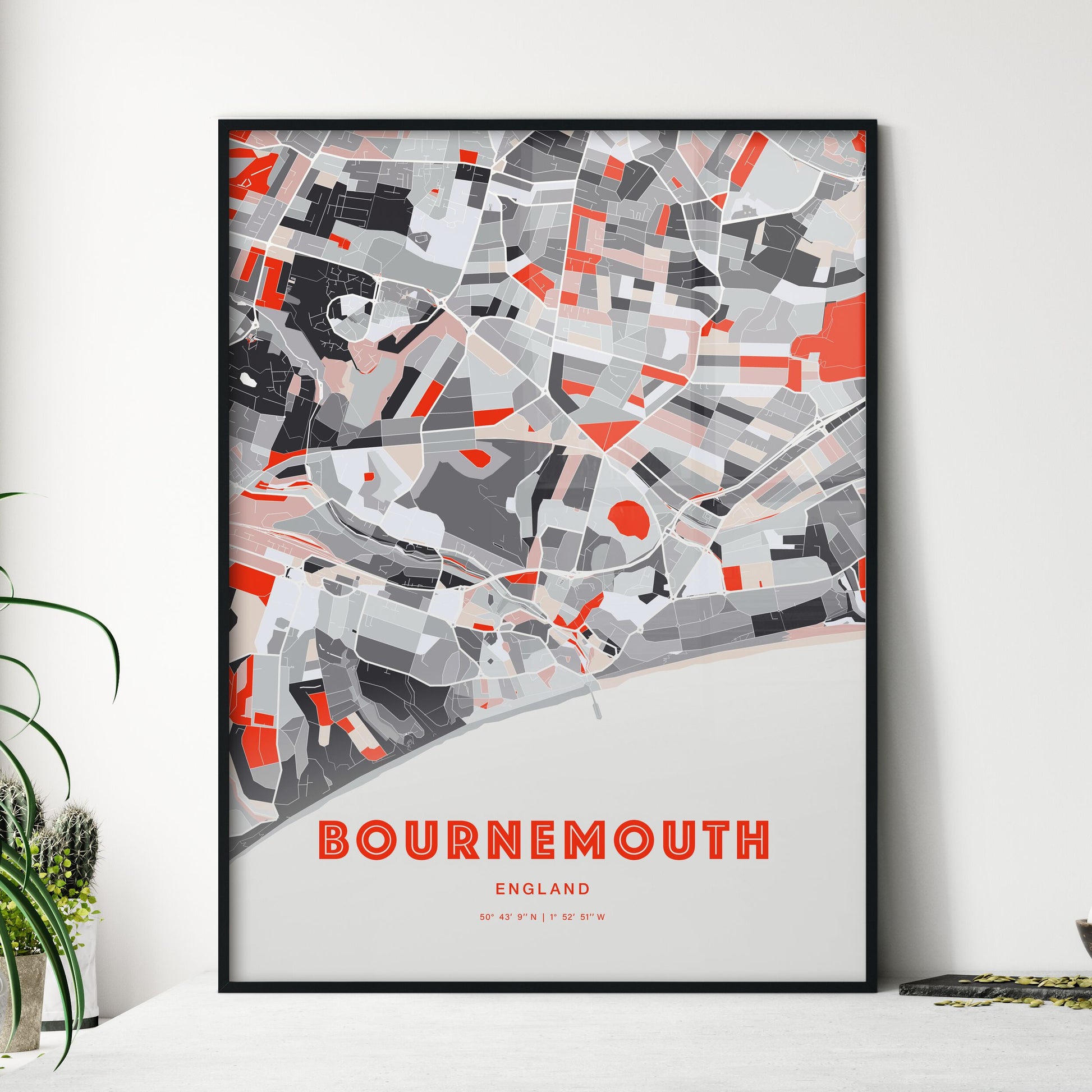 Colorful Bournemouth England Fine Art Map Modern Expressive