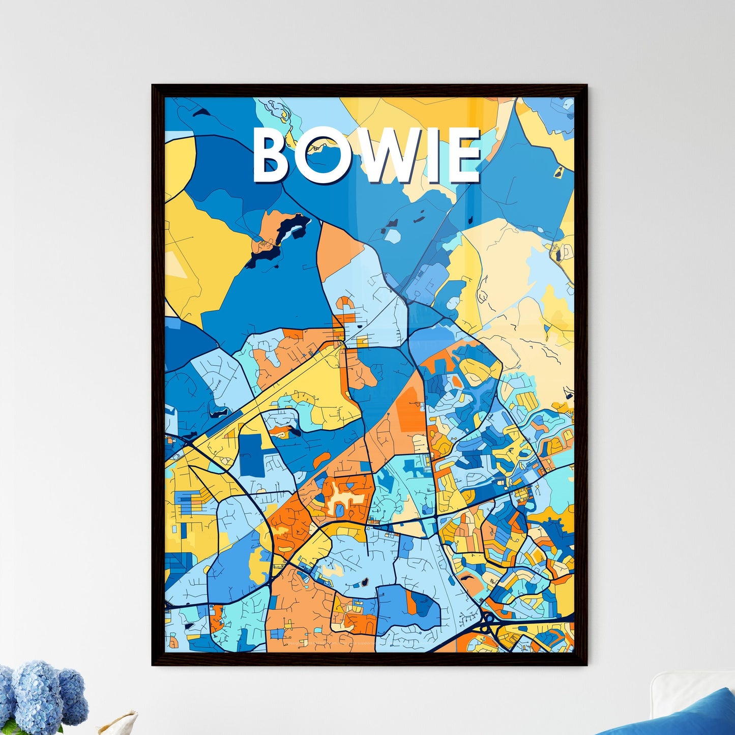 BOWIE MARYLAND Vibrant Colorful Art Map Poster Blue Orange